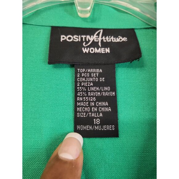 Positive Attitude Women Kelly Green Linen Blend Short Sleeve Blazer Size 18 - Picture 4 of 6